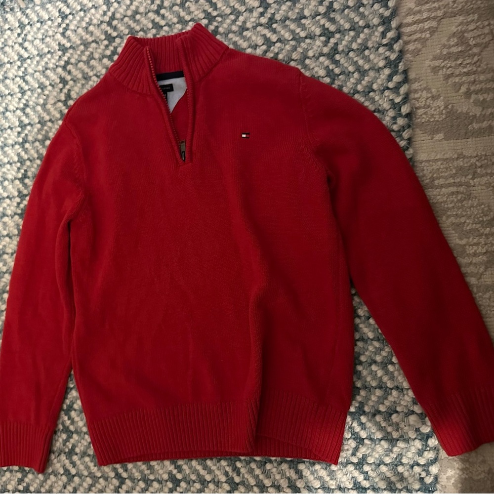 Tommy Hilfiger Boys  Red Half-Zip Sweater